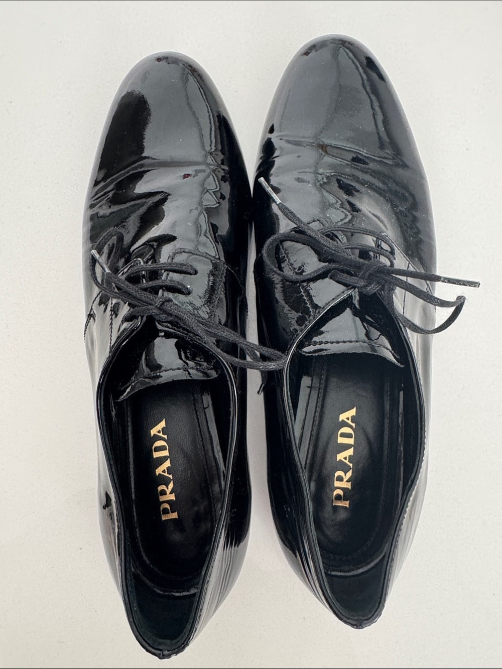Prada Black Patent Leather Lace-Up Oxfords